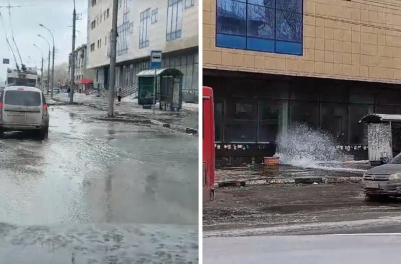 Дорогу на улице Ватутина затопило водой в Новосибирске